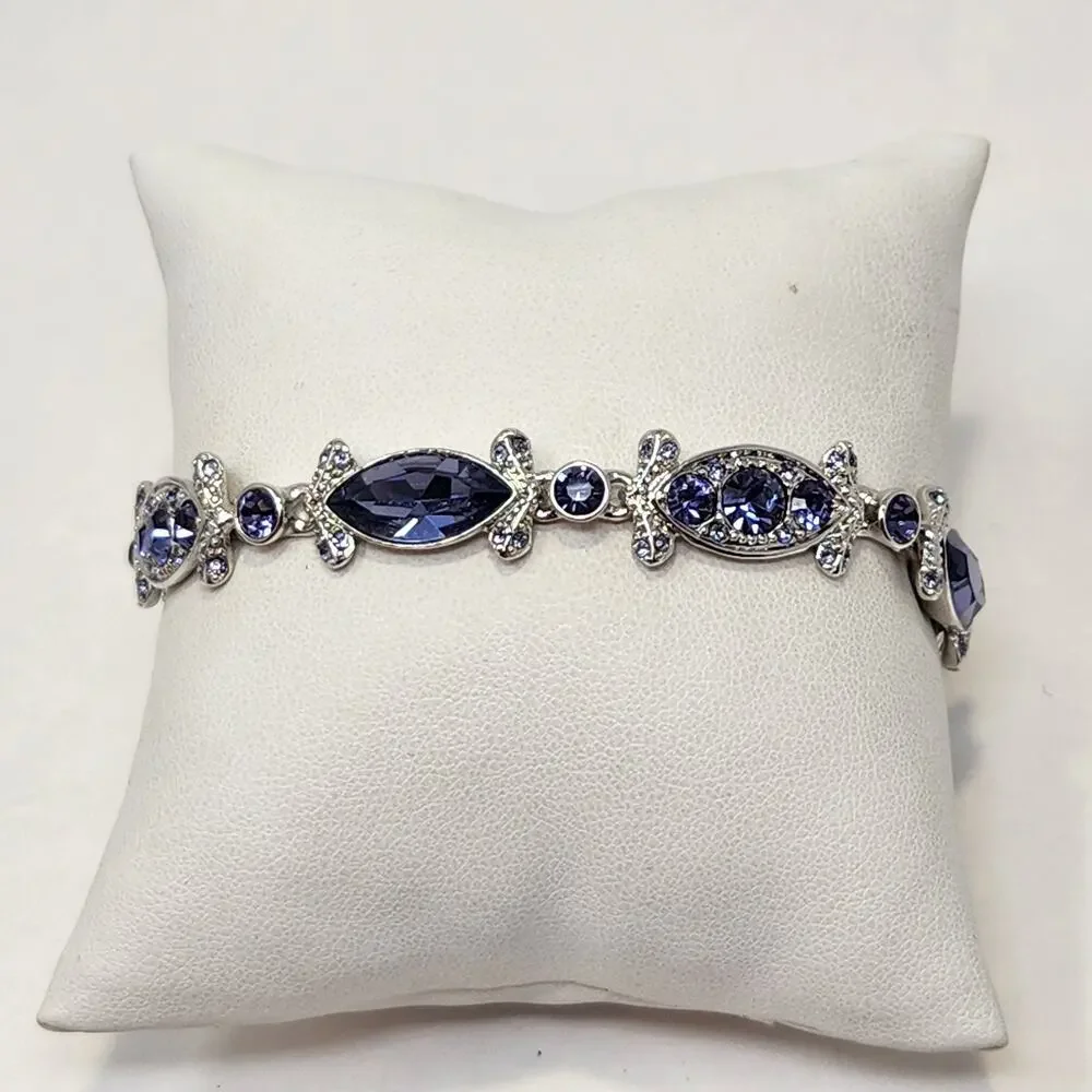 Givenchy Purple Clear Crystal Silver Tone Bracelet Designer Costume Jewelry